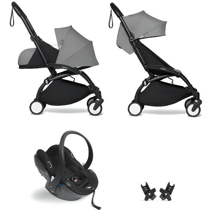 Babyzen - Pack poussette YOYO2 cadre noir pack 0+ 2020 6+ siège auto - gris
