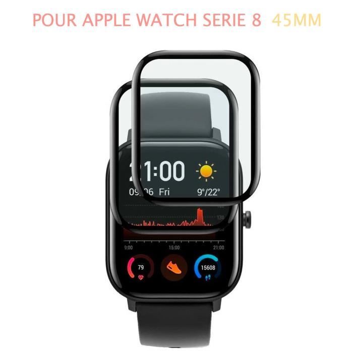 Lot de 2 Verres trempé 3D noir protection écran totale intégrale pour APPLE WATCH série 8 45MM