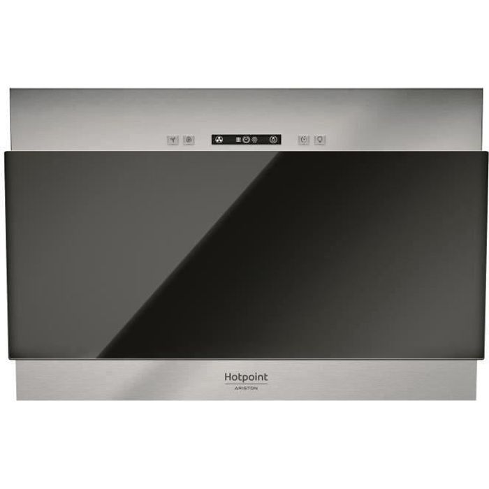 SHOT CASE - HOTPOINT HHVP6.4FLLK Hotte décorative - 384 m3 air - h max - 63 dB max - 3 vitesses - L 60 cm - Inox + verre noir