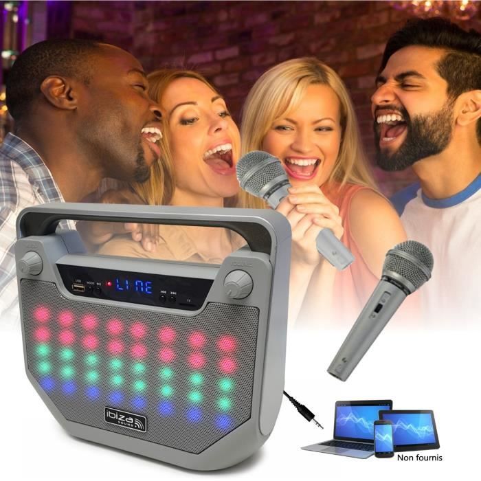 Enceinte Autonome Portable Ibiza Sound FREESOUND40-SI Bluetooth USB SD - Animation Lumineuse - Micro - Soirée Karaoké - Cadeau