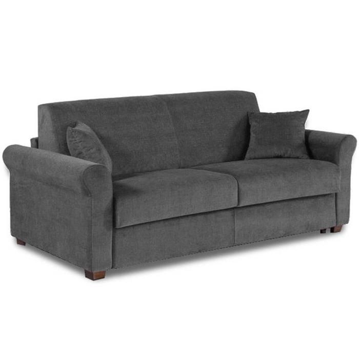 Canapé lit 3 places ROMANTICO en microfibre graphite convertible 140cm système express sommier lattes matelas 16 cm gris Microfibre