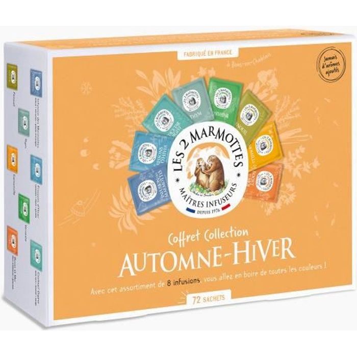 Les 2 Marmottes - Coffret -Automne-Hiver- - dégustation Infusions 72 Sachets - Made In France - Sans arômes ajoutés