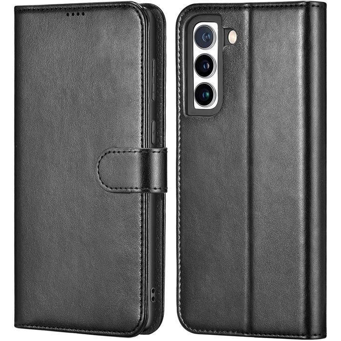 Coque Galaxy S21 FE Simili Cuir Rabat Noir Porte Carte