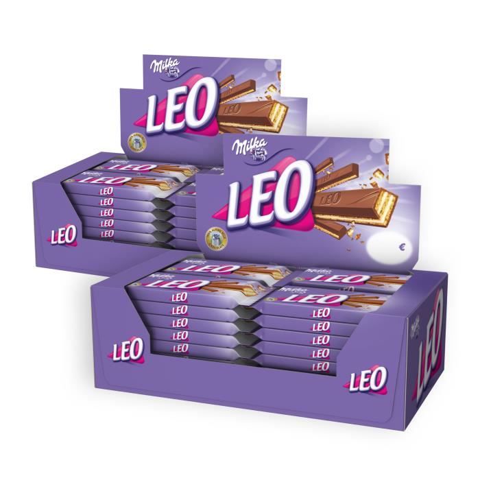 Milka LEO - Gaufrette Croustillante au Chocolat au Lait - Format facile à emporter, idéal goûter - 2 Présentoirs de 32 barres (33,3g