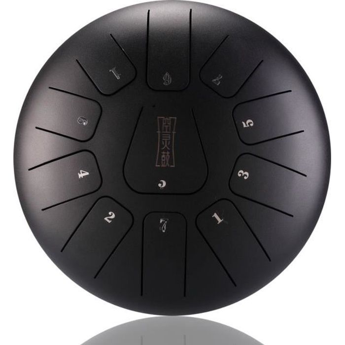 NEUFU 12'' Tongue Drum Kit Aquadrum Air Tambour de Langue Handpan Main 11 Sons Vintage Noir