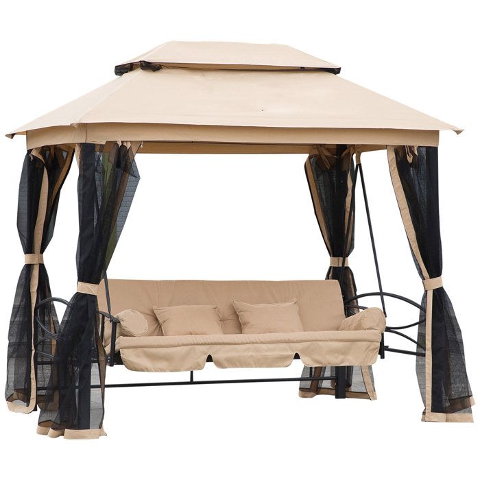 Balancelle de jardin 3 places convertible style colonial grand confort 5 coussins + matelas + moustiquaires inclus 2,32L x 1,49l x