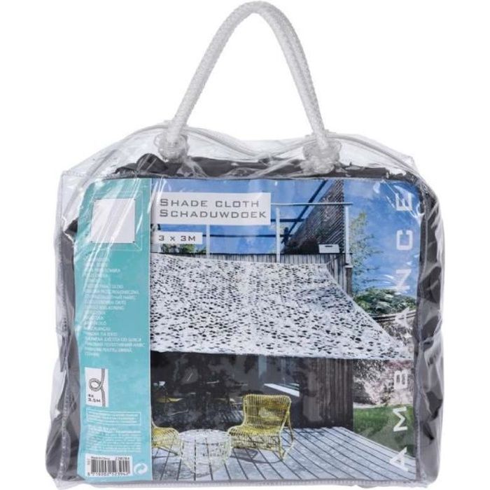 Toile d'ombrage ajourée grise carrée 3 x 3 mètres