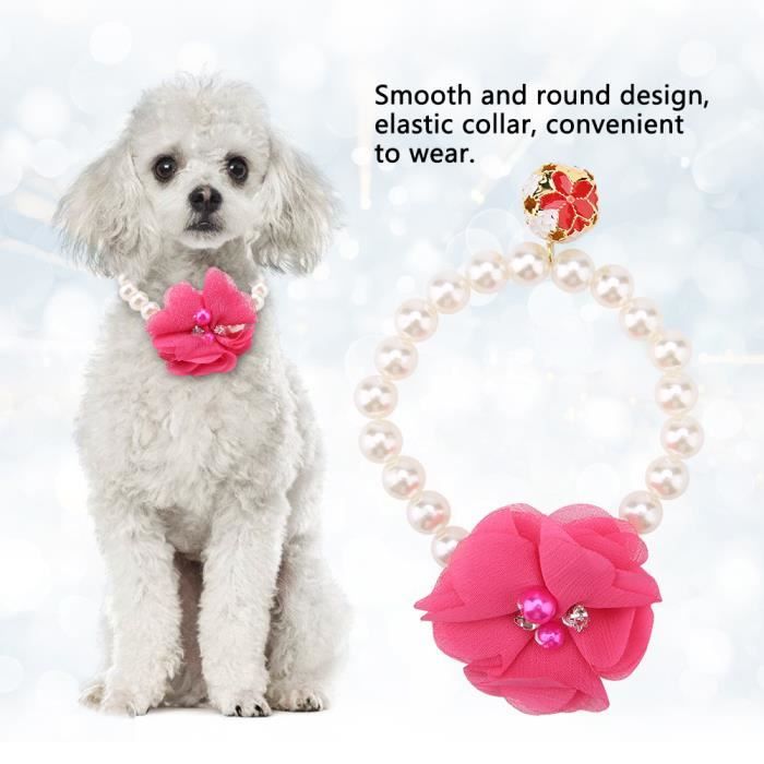 SY-Collier élastique de fleur de perle d'animal familier de chien pour l'accessoire de bijoux de collier de chiot(rose rouge)