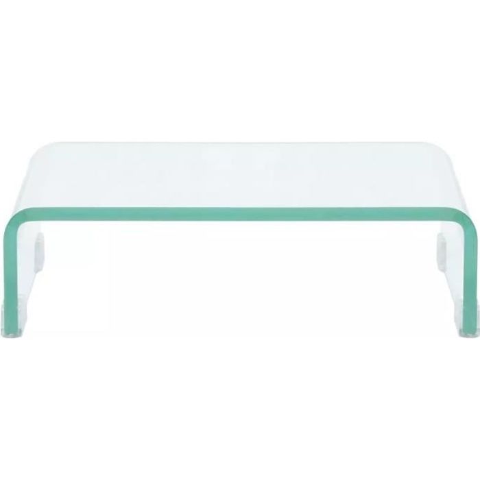 Meuble TV- Support Etagère en Verre pour Rehausseur moniteur d'ordinateur téléviseur 80 x 30 x 13 cm Transparent