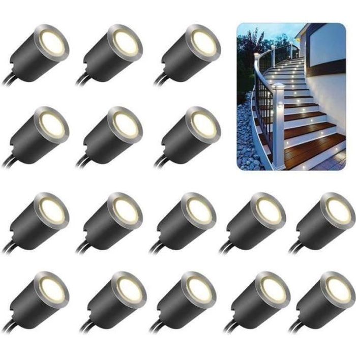 QN34472- 16 Pcs Spots LED Encastrable Extérieur Etanche IP67 Spots à Encastrer DC12V Blanc Chaud pour Terrasse Jardin Allée