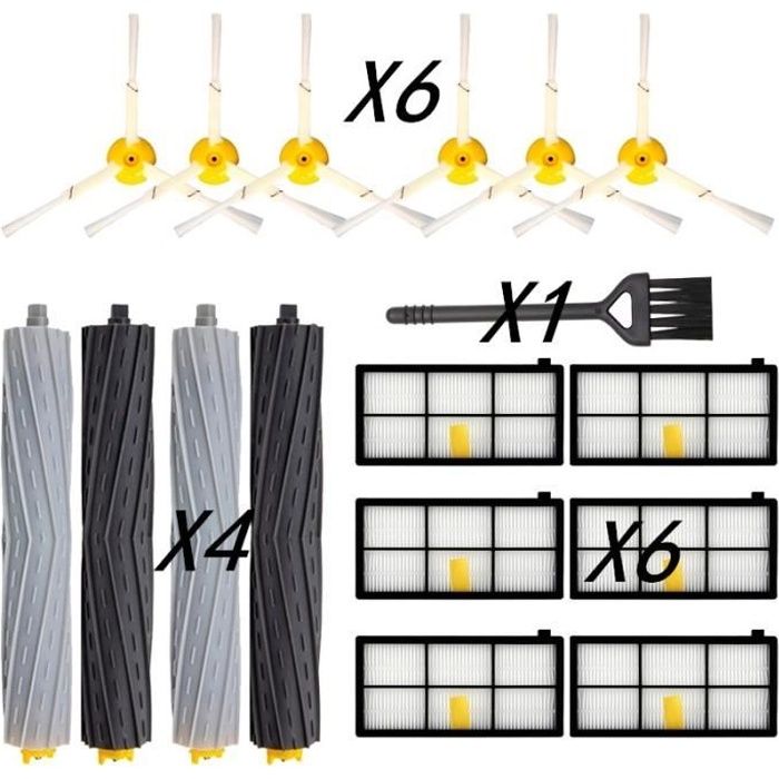 Set -Pièces d'aspirateur adaptées au Robot nettoyeur iRobot Roomba 976,rouleau principal + filtre Hepa + brosse latérale