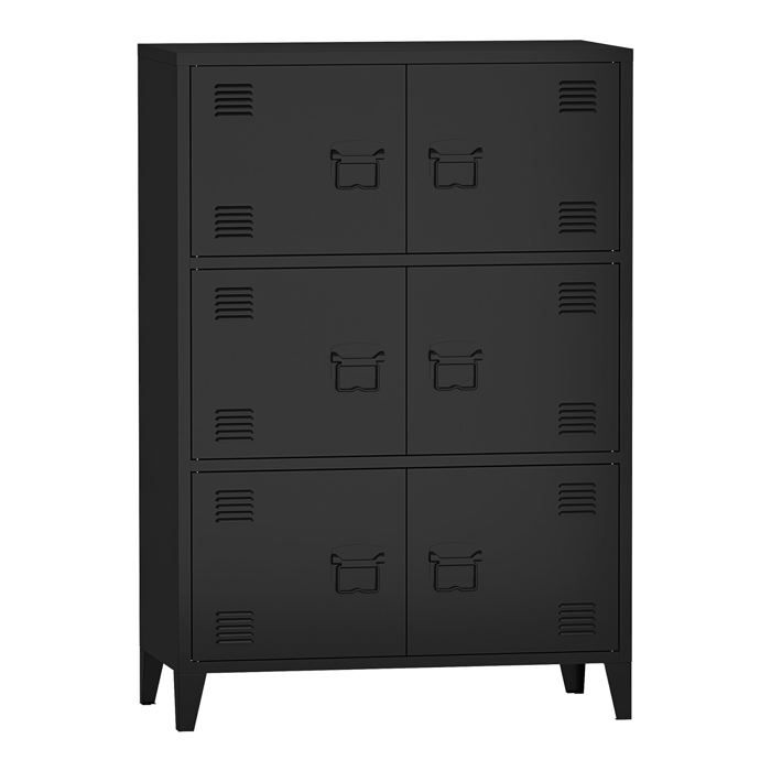 Armoire de bureau - Métallique - Noir - 6 portes - 3 étagères - Style industriel Armoire de bureau - Métallique - Noir - 6 portes - 3 étagères - Style industriel