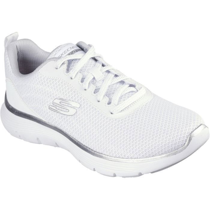 Skechers Baskets - SKECHERS - Flex Appeal 5.0 Uptake - Blanc Argent - Vegan - Confort Mousse Mémoire