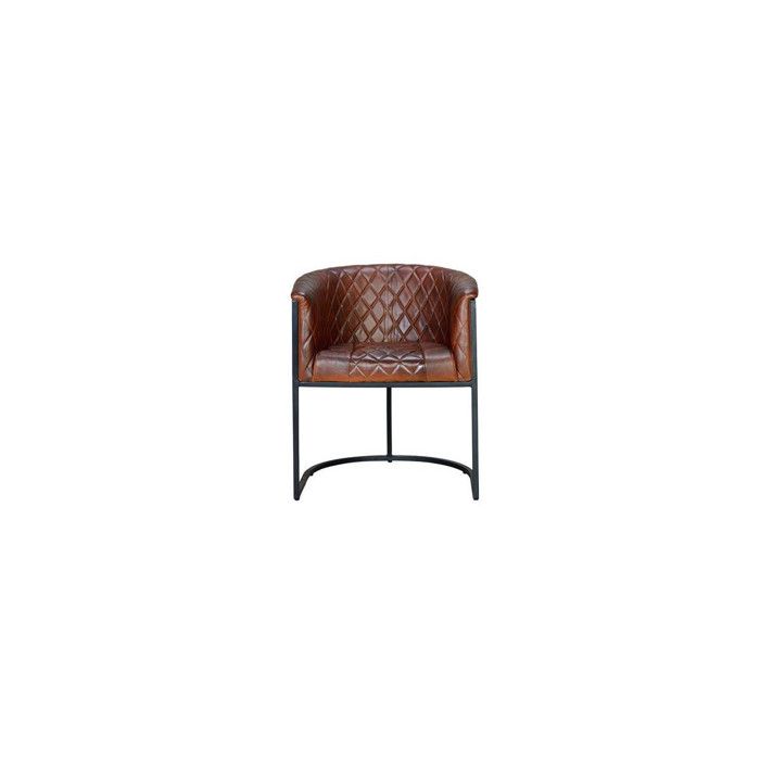 Fauteuil industriel - Giner y Colomer - Cuir marron - Base métal - Bois massif