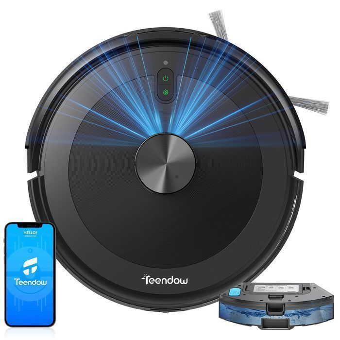 Robot Aspirateur et Laveur Intelligent - 4500Puissance - Navigation Laser LDS - Contrôle Wi-Fi/Appli - Autonomie 120min (2600mAh) - Teendow