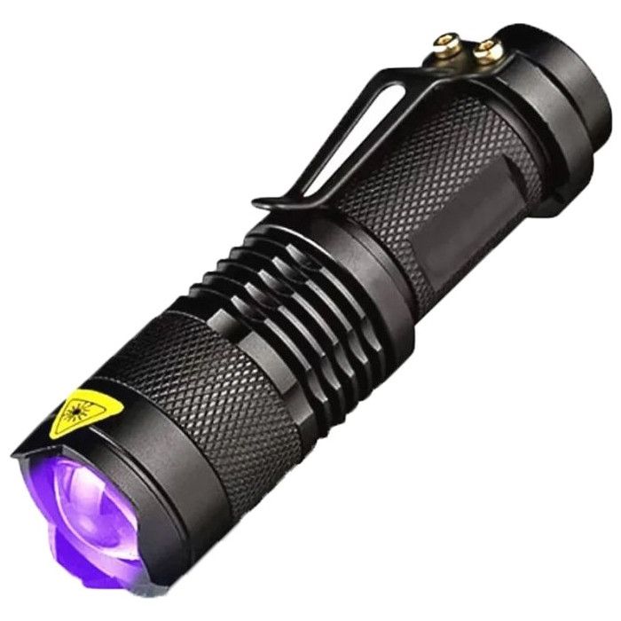 Lampe de poche UV puissante de 395 nm avec focalisation de la lumière boîtier en métal noir