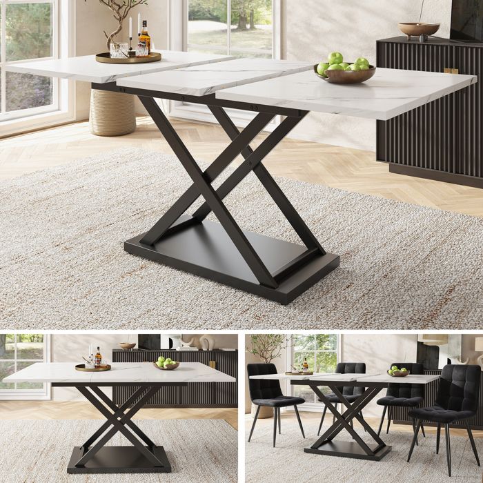 Table extensible (120 - 160×80cm) table à manger extensible table à manger de cuisine peu encombrante pieds en fer croisé noir