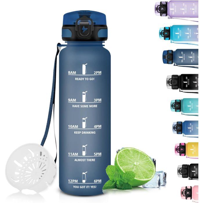 Gourde 1 Litre Avec Repères Horaires Et Citations Motivantes – Bouteille D'eau Sport, Large Goulot, Anti-fuite, Légère – Parfaite Pour Running, Bureau, école, Voyage
