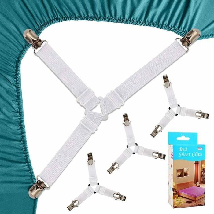 Sangles pour Draps de Lit 4 Pièces Attache Drap Housse Triangle Attache Matelas élastique Tendeur de Draps Réglable Bretelles