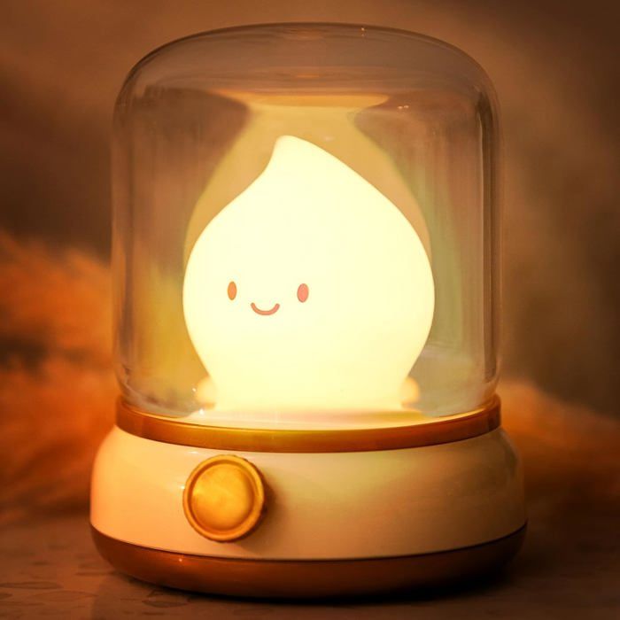 ®RisingFF Veilleuse feu de camp fantôme jolie lampe à pétrole flamme en silicone ambrée