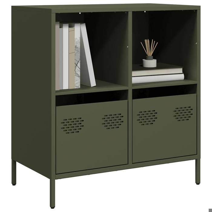 Clarence* Buffet - Bahut Meuble de rangement vert olive 68x39x73 5 cm acier laminé à froid &Europ9612616