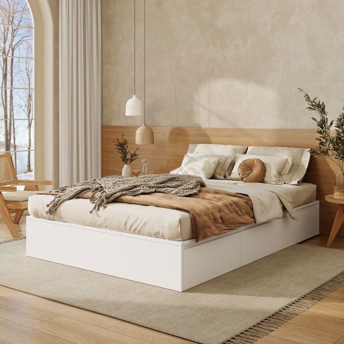 Lit coffre 140 x 200 cm lit double lit fonctionnel lit en bois massif coffre de rangement sous le lit avec multic LIT COMBINE