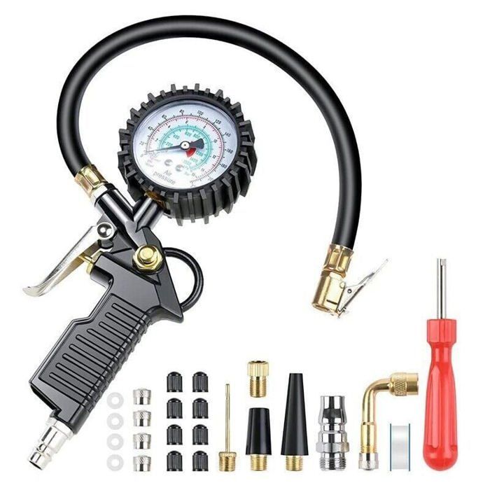 Manomètre Précis /-2 Manomètre De Pression Pneu, Jauge De Pression Pneumatique, Gonflage De Pneu, Testeur De Pression D'air Multifonction 016Bar Pour Auto/Moto/Vélo Testeur Pression Pneu