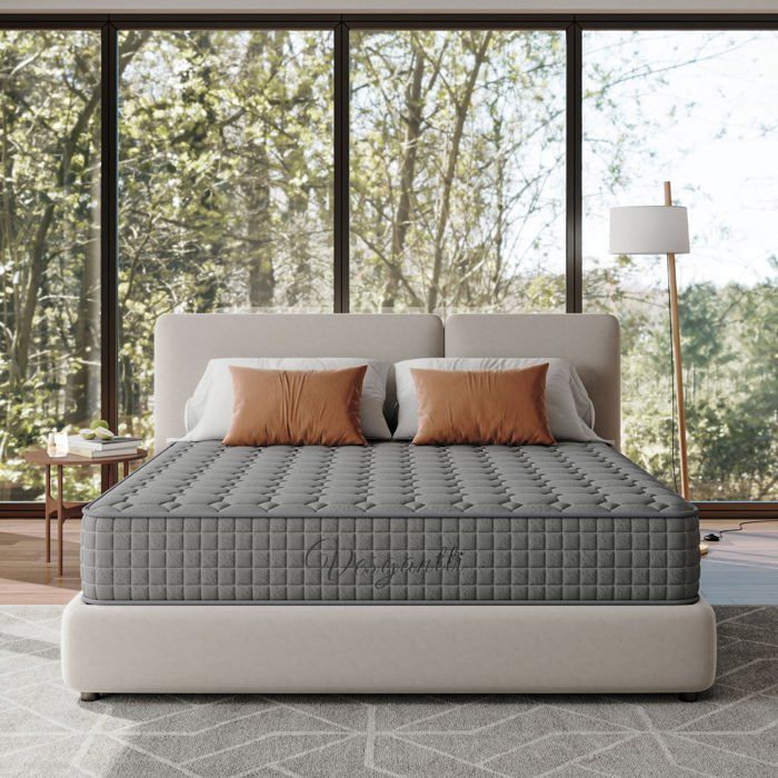 Vesgantti Matelas Gris 120x190cm 25cm Épais Hybride Ressorts Ensachés & Mousse Mémoire 7 Zones Confort Certifié Oeko-Tex