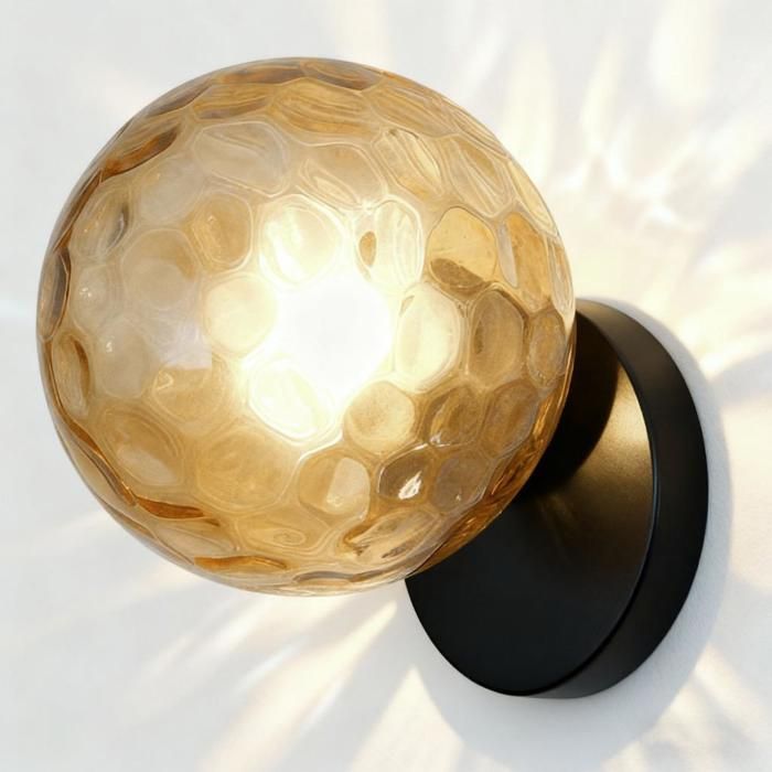 iDEGU Applique Murale Ambre Moderne Lampe Murale Abat-jour en Veines deau E27 Eclairage de Murale Vintage avec Base Noire