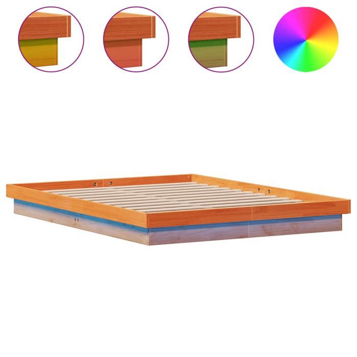 Printemps/été 2025 Structure de lit - SOLOMON - pour Adulte/enfant à LED sans matelas 160x200 cm bois massif LV15520