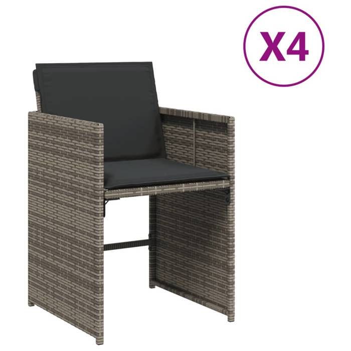 [5915426]Chaises de jardin avec coussins lot de 4 gris résine tressée - Scandinave Fauteuil salon ou extérieure Poids:26.95 Kg