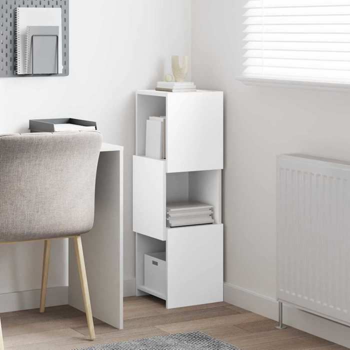 Meuble dangle blanc - MEUBLECHIC - 305x30x95 cm - Bois dingénierie - 3 étagères - Finition mate - Gain de place