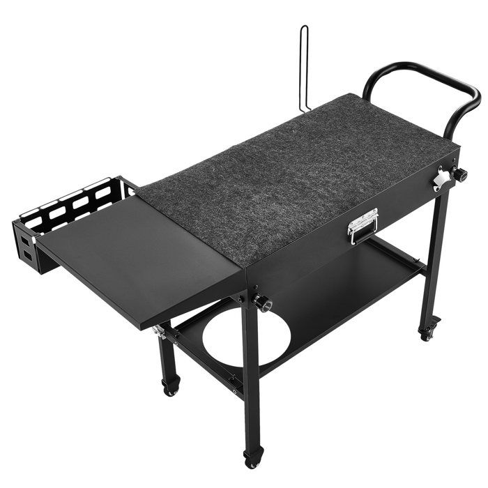 DUOKU Desserte de jardin pliable pour plancha 787x432 mm – chariot barbecue 2 étagères acier roues avec freins
