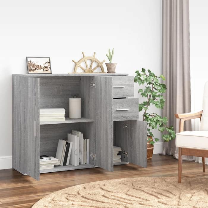 [27301]Buffet Bahut MEUBLECHIC commode meuble de rangement Sonoma gris 91x29 5x75 cm Bois dingénierie Poids:28.35 Kg