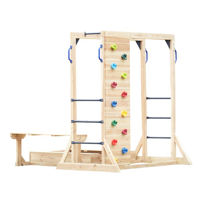 Aire de jeux - AXI - Dex - Bois FSC 100% - Bac à sable 290 kg - Mur descalade et barres de singe