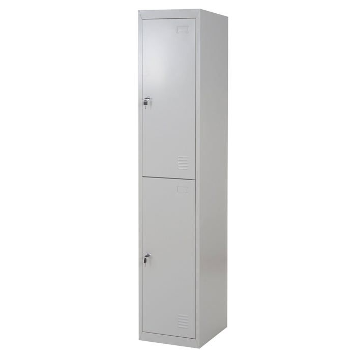 Casier armoire de rangement vestiaire 2 compartiments verrouillables en metal gris 185x38x45cm 04_0001661