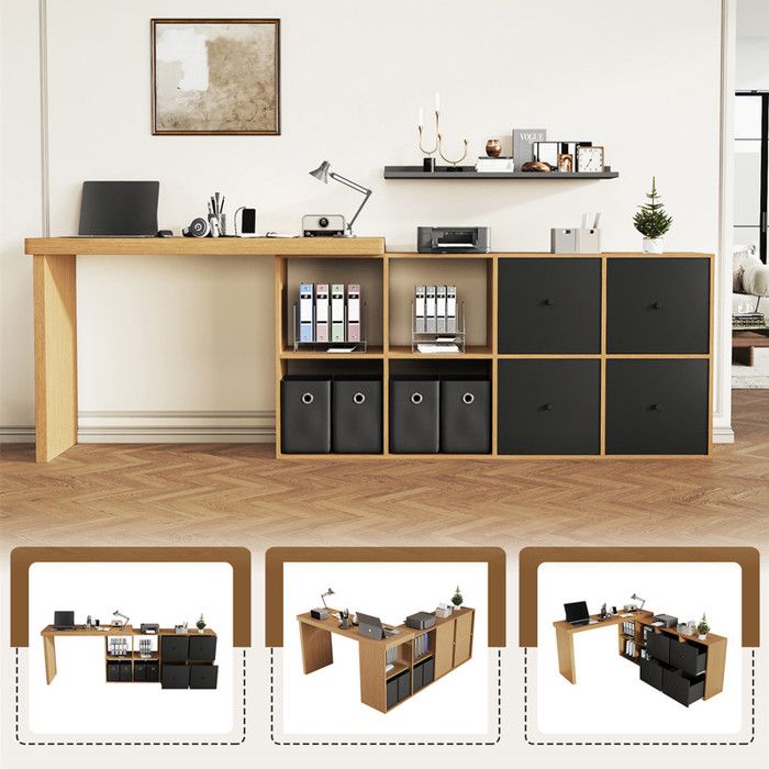 Bureau dAngle 120 cm Bois avec Rangement et 4 Étagères Réversible en Forme de L Bureau avec 4 Tiroirs pour Télétravail Maison