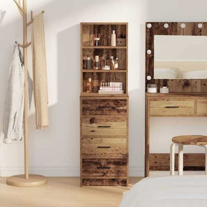 2026 dété@ Haut Armoire Contemporain - Highboard/Commode haute/Vaisselier - Bois ancien 40x41x135cm - Bois dingénierie LH1370