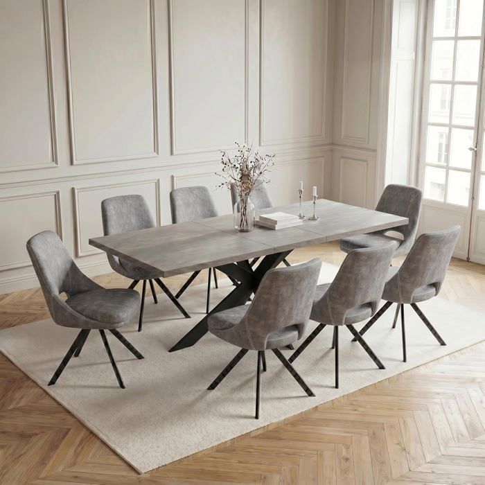 JIEXI Ensemble de tables et 8 chaises de salle à manger extensibles en MDF avec chaises rembourrées 160 à 200 cm