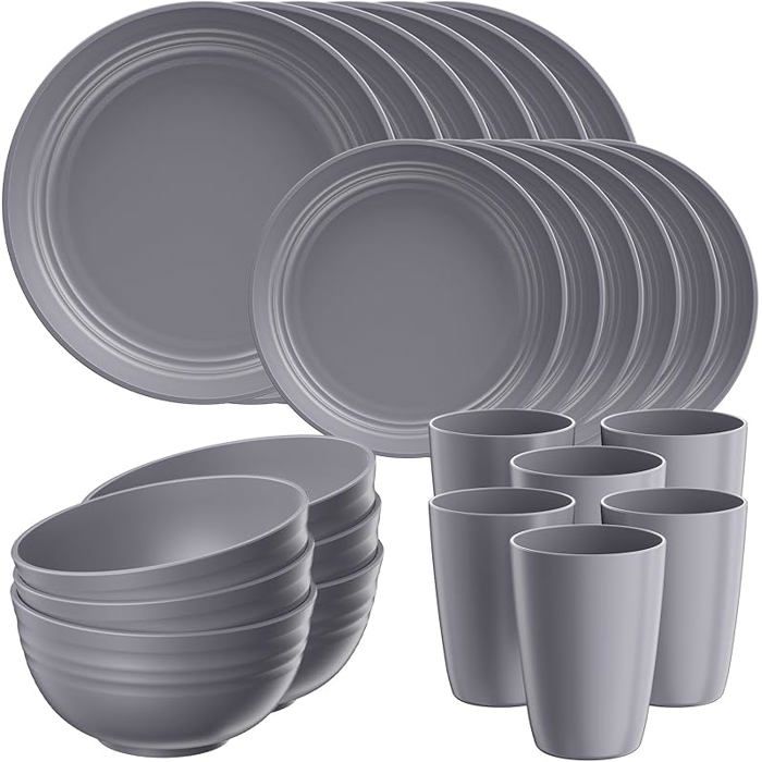 Service für 6 - Lot de 24 vaisselle de camping en incassable pour 4 personnes ensemble de table réutilisable pour GRIS FO SALADIER