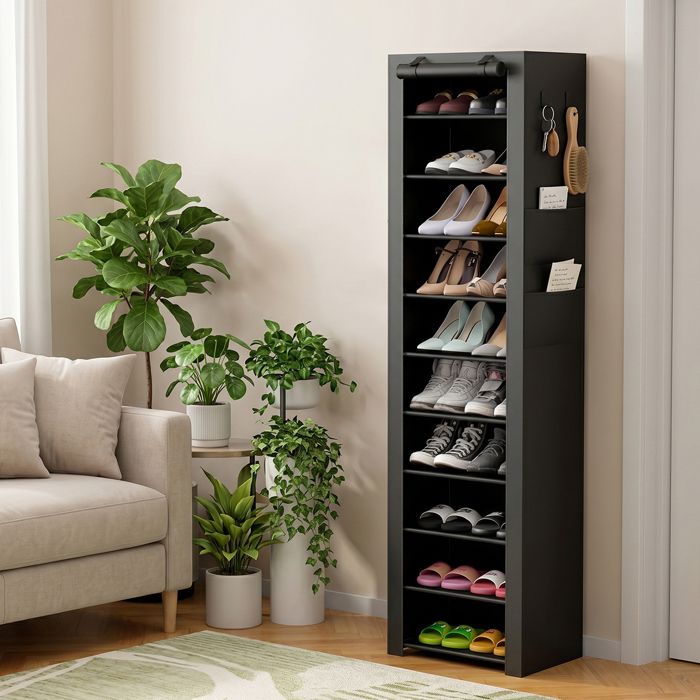 Etagère à chaussures 10 - étages noire - Grandes capacités structure robuste et design élégant
