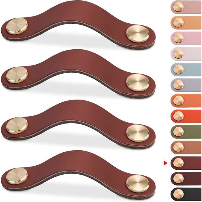 LEREATI 4pcs Poignée Meuble Cuir Bouton Porte Plac Poignee Simili Cuir Bouton de Tiroir Poignee de Meuble Vintage Marron 128mm