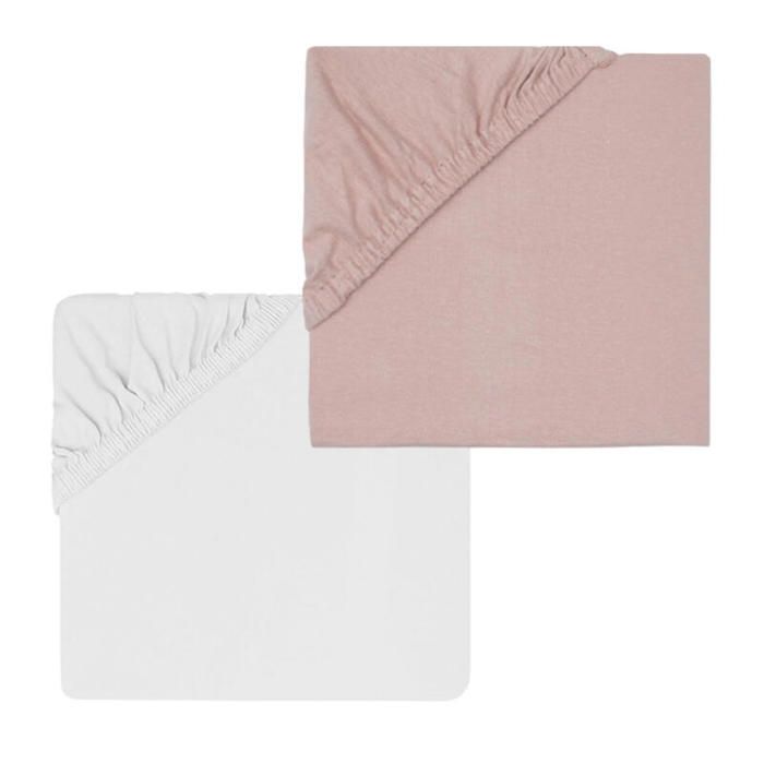 FEE MOI DORMIR - Lot 2 Draps Housse Jersey 60x120cm Blanc / Pink