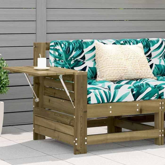 VIDAXL Canapé de jardin - Élément pour canapé - accoudoir avec coussin - bois de pin imprégné 69x62x70.5 cm M11929