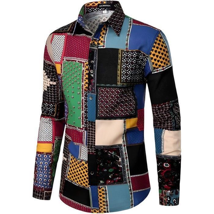 Chemise homme - LucMatton - Slim Fit - Imprimé ethnique noir-vert - 98% ...