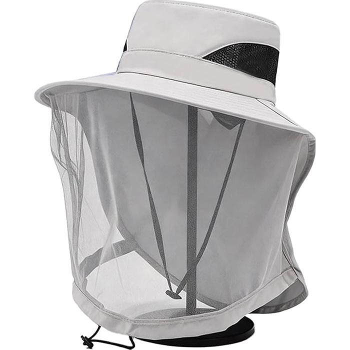 Chapeau Anti Moustique Gris Chapeau Moustiquaire Vision Large Respirant ChapeauApiculteur ChapeaudePeche pour Randonnée Plein