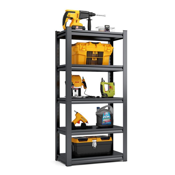 Étagère de Rangement Robuste 183 cm de Haut - 5 Tablettes – Charge de 650 kg - Réglable - pour usage Industriel et Garage Noir