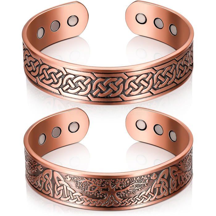 2 Pièces Bracelets Magnétiques En Cuivre 99 99% Bracelet En Cuivre 3500 Gauss Avec 9 Aimants Bracelet Aimanté En Cuivre Régl[PP25]