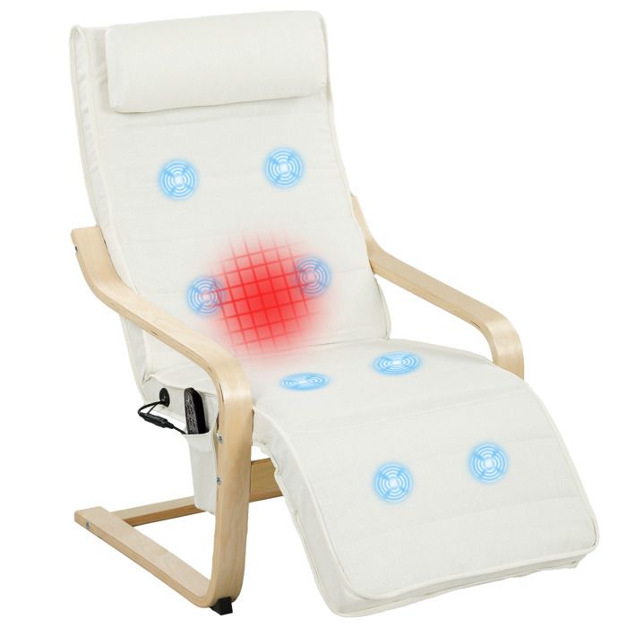 CollaHausse Fauteuil Relax Chauffant et Massant avec Repose-Pieds Réglable et Télécommande Crème 67x95x101cm