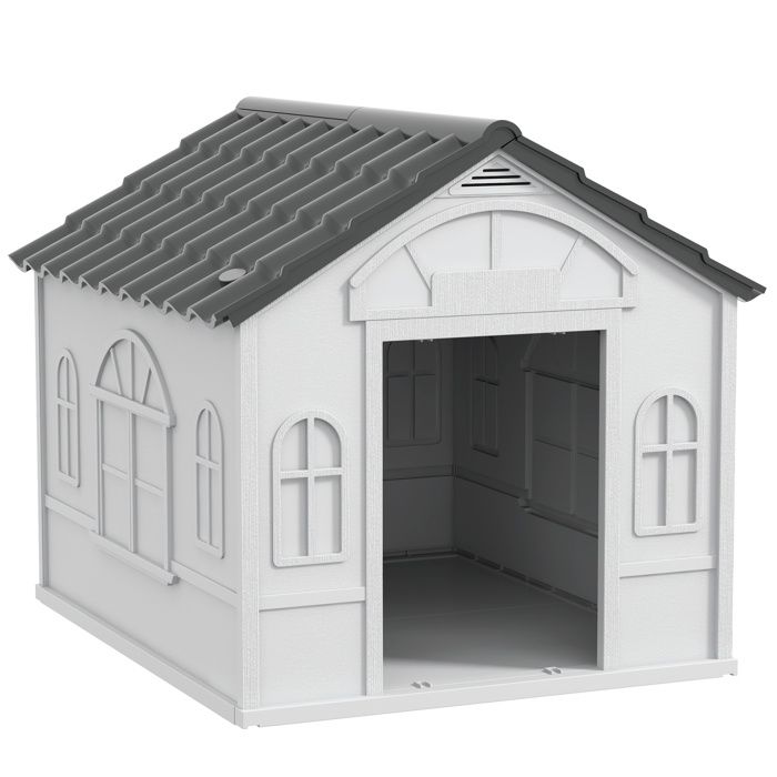 Niche pour chien dextérieur - Toit incliné pour évacuation pluie - Dimensions 65x757x63 cm - Gris